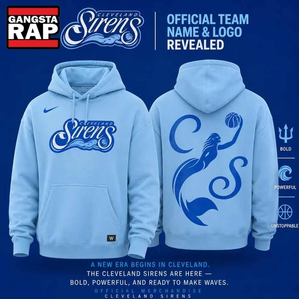 Cleveland Sirens 2028 WNBA Primary Logo Erie Blue Hoodie . Trending 3D Shirt
