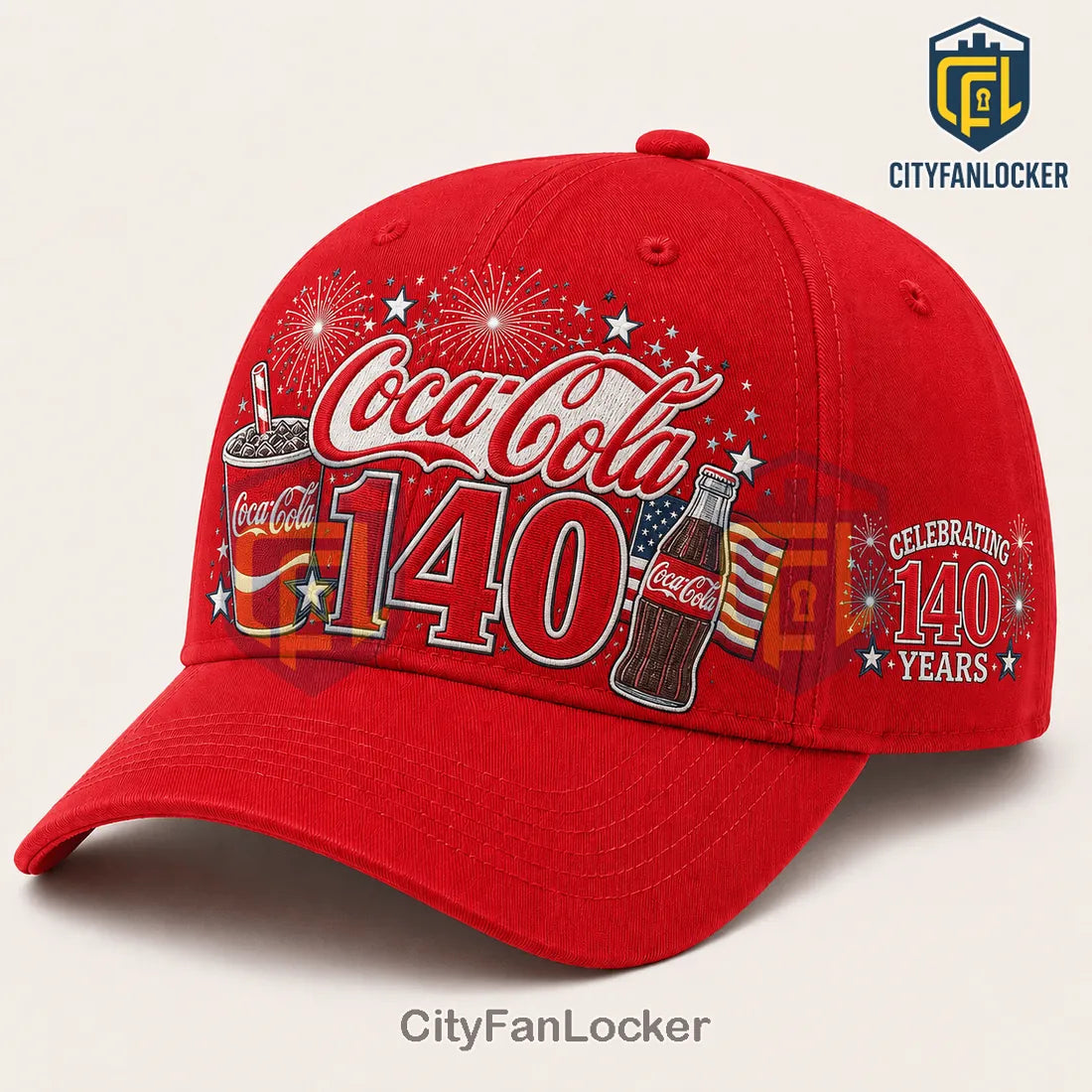 Coca-Cola 140th Anniversary Red Baseball Cap