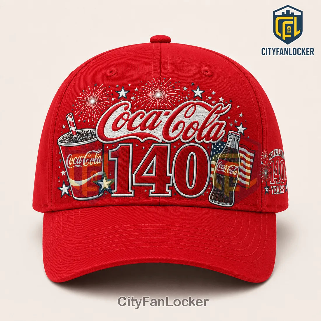Coca-Cola 140th Anniversary Red Baseball Cap