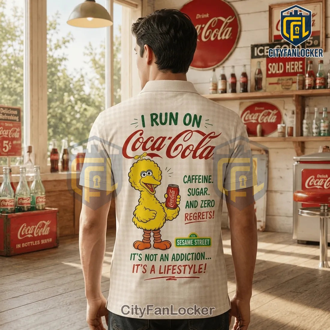 Coca-Cola Big Bird Retro Lovers Cream Polo Shirt
