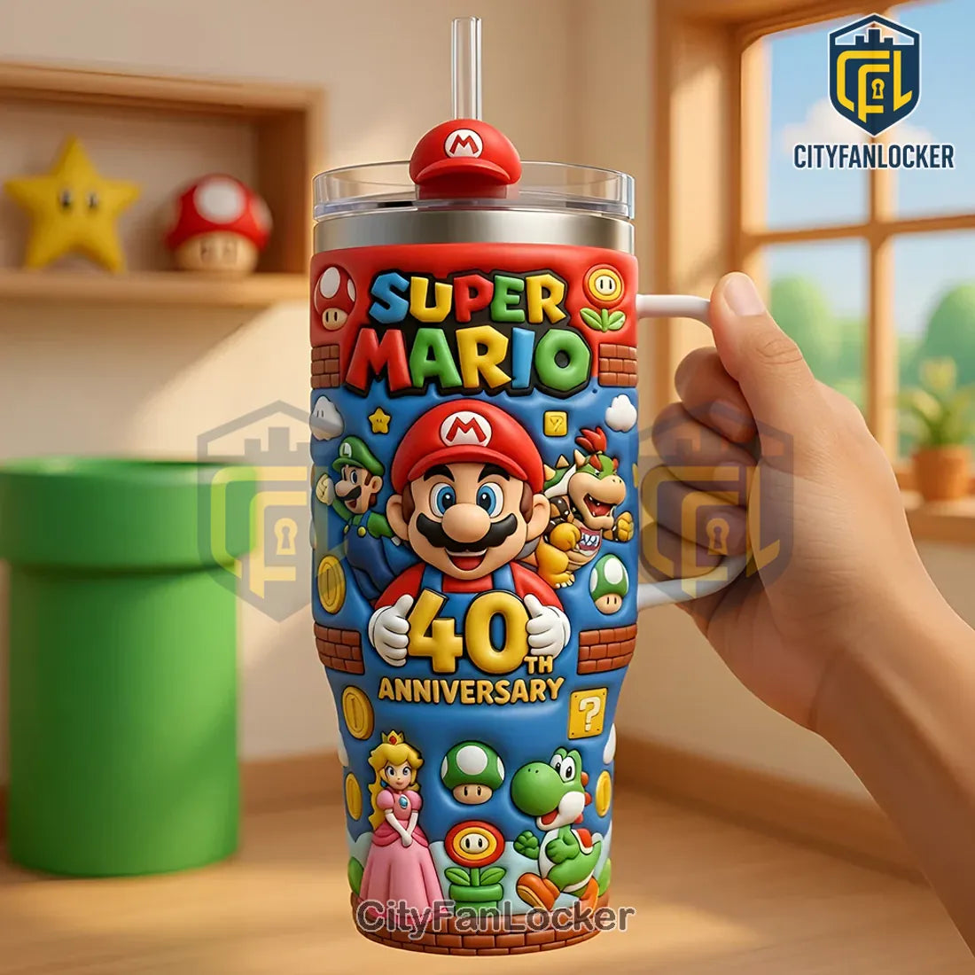 Collectible Super Mario 40th Anniversary Gaming Stanley Tumbler