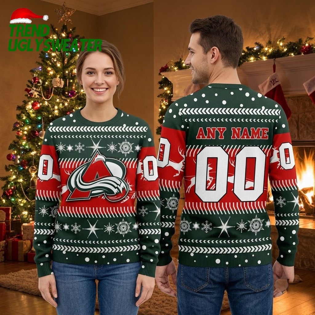 Colorado Avalanche Logo Custom Name And Number Ugly Christmas Sweater