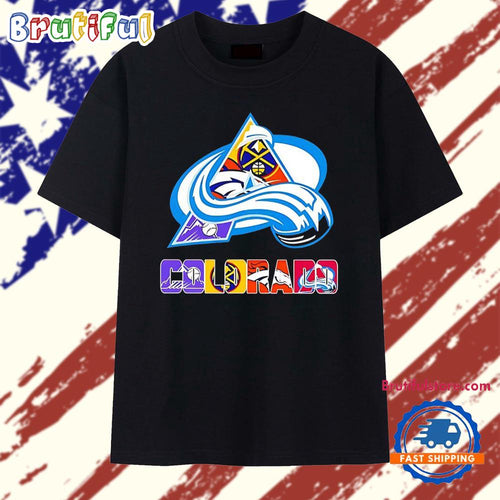 Colorado Rockies Nuggets Broncos Avalanche Rapids Teams Logo Text Art T Shirt