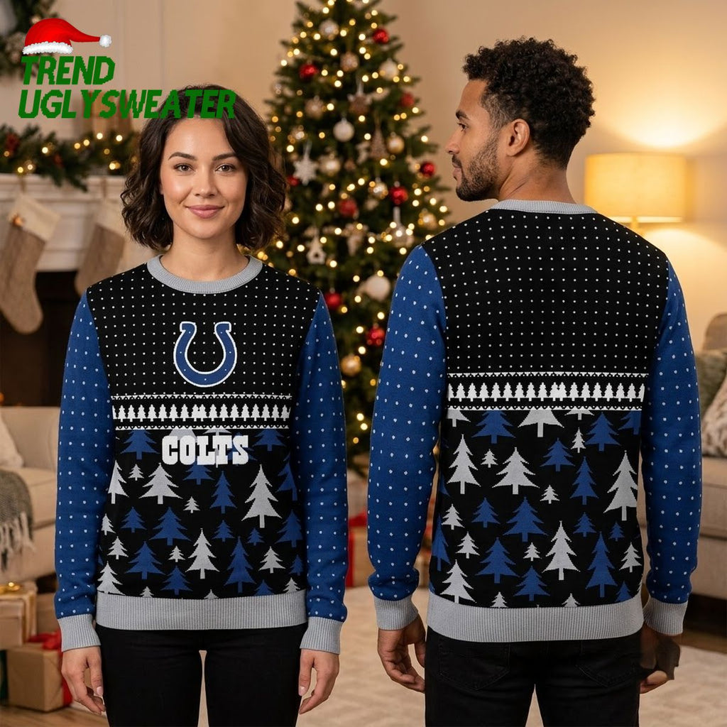 Colts Horseshoe Logo And Pine Trees Ugly Christmas Sweater