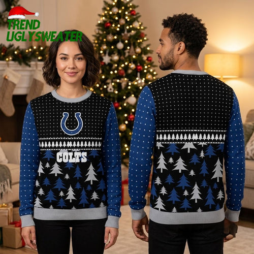 Colts Horseshoe Logo And Pine Trees Ugly Christmas Sweater