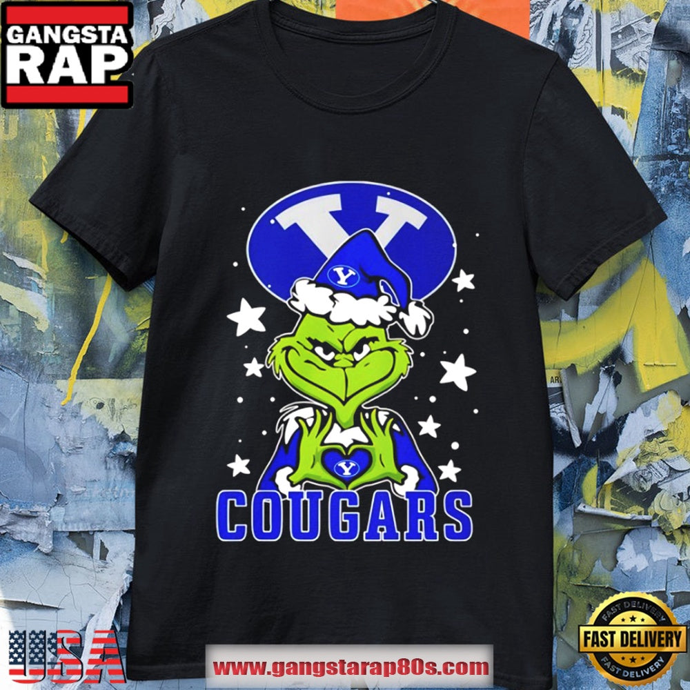 Cougars Love Grinch Heart Hand Christmas 2025 T Shirt