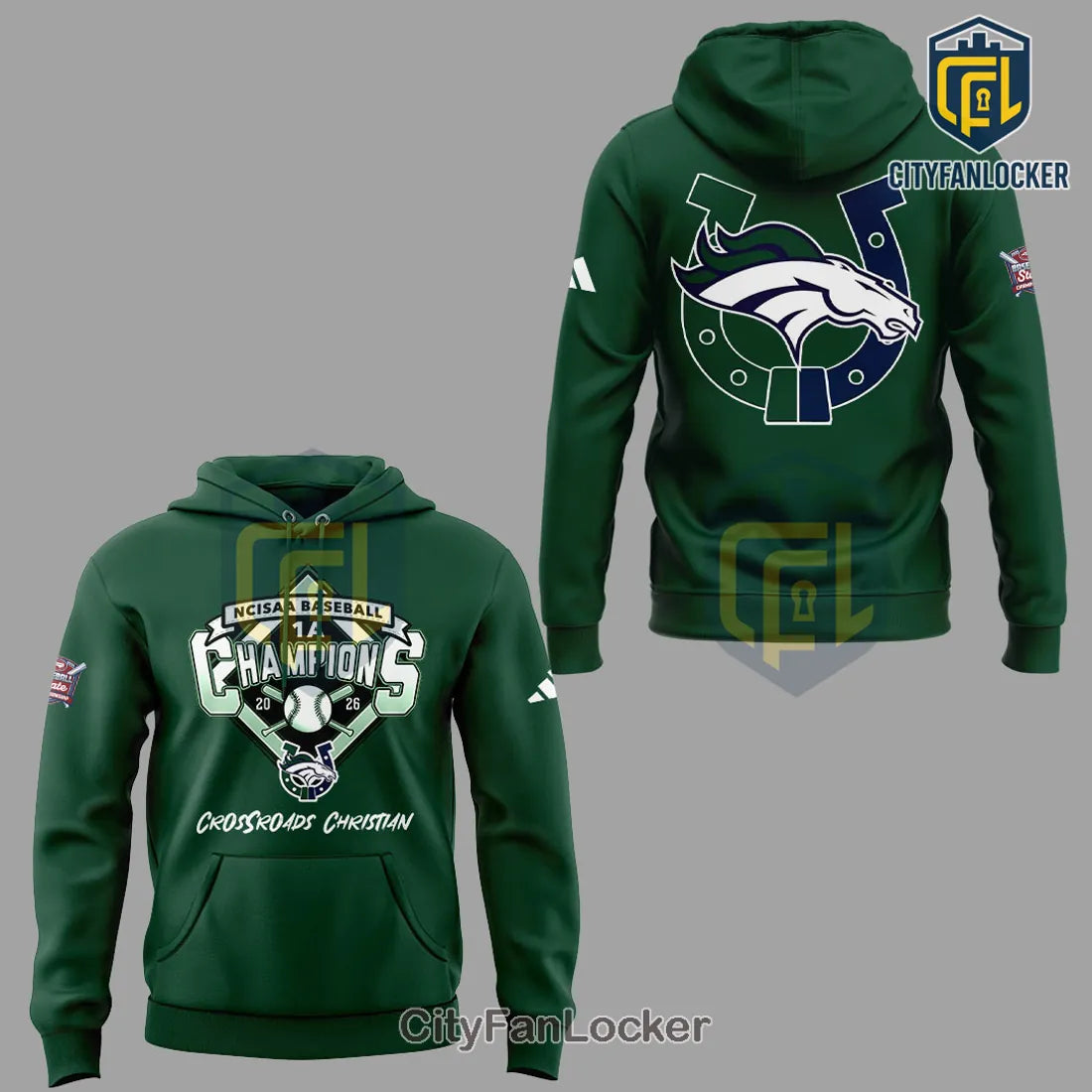 Crossroads Christian School NCISAA 1A Baseball Champions 2026 Green Hoodie
