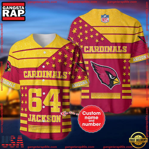 NFL Custom Name Number Arizona Cardinals American Flag New Design Baseball Jersey Shirt