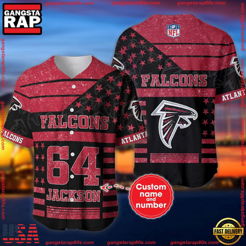NFL Custom Name Number Atlanta Falcons American Flag New Design Baseball Jersey Shirt