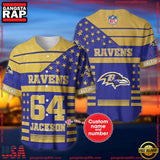 NFL Custom Name Number Baltimore Ravens American Flag New Design Baseball Jersey Shirt