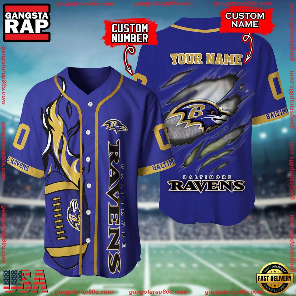 NFL Custom Name Number Baltimore Ravens Football Team Baseball Jersey Shirt
