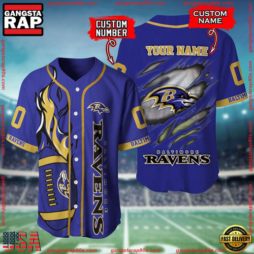 NFL Custom Name Number Baltimore Ravens Football Team Baseball Jersey Shirt