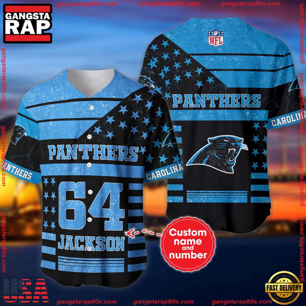 NFL Custom Name Number Carolina Panthers American Flag New Design Baseball Jersey Shirt