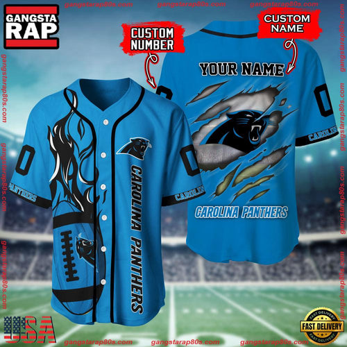 NFL Custom Name Number Carolina Panthers Football Team Baseball Jersey Shirt