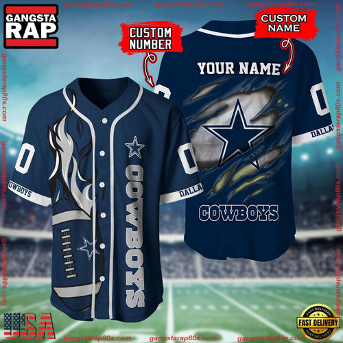 NFL Custom Name Number Dallas Cowboys Football Team Baseball Jersey Shirt