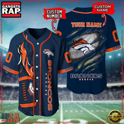 NFL Custom Name Number Denver Broncos Football Team Baseball Jersey Shirt