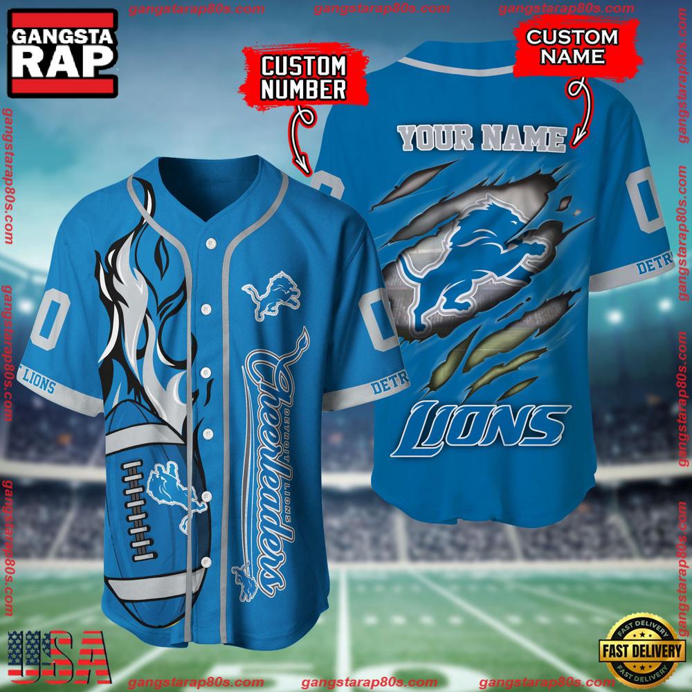 NFL Custom Name Number Detroit Lions Football Team Baseball Jersey Shirt