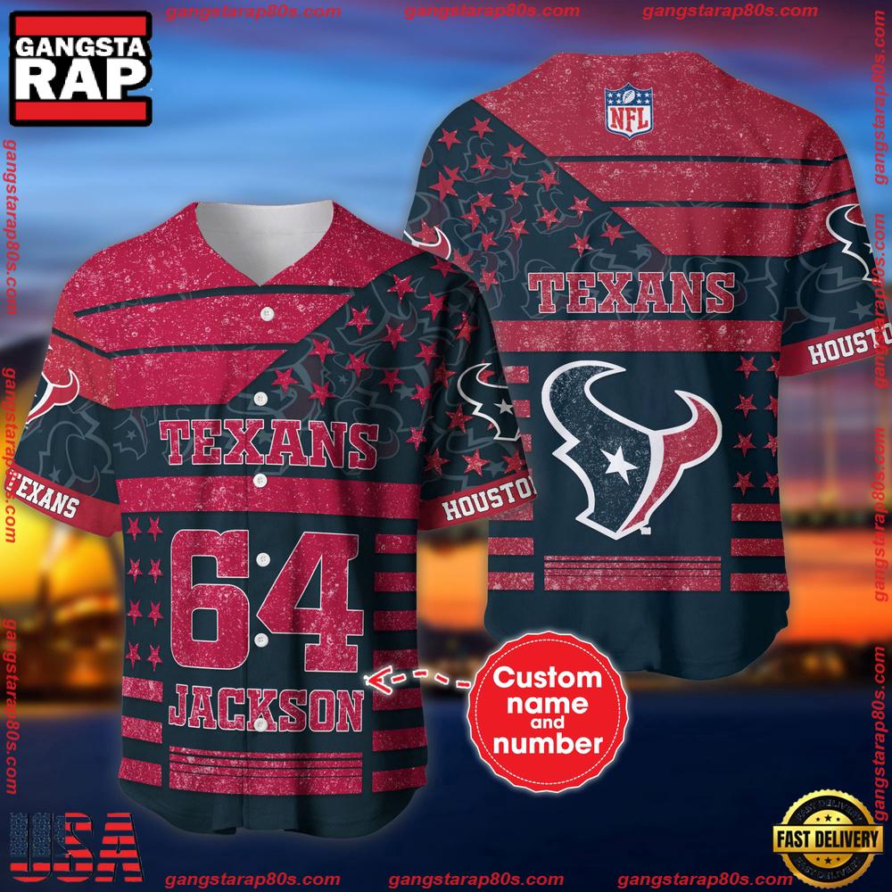 NFL Custom Name Number Houston Texans American Flag New Design Baseball Jersey Shirt
