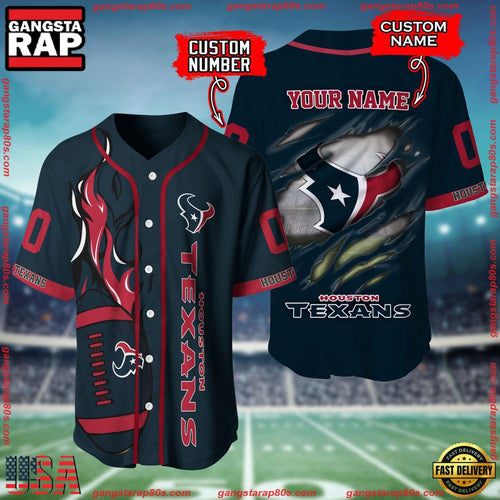 NFL Custom Name Number Houston Texans Football Team Baseball Jersey Shirt