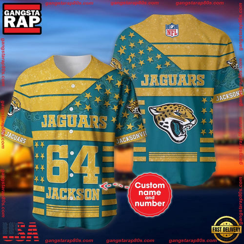 NFL Custom Name Number Jacksonville Jaguars American Flag New Design Baseball Jersey Shirt