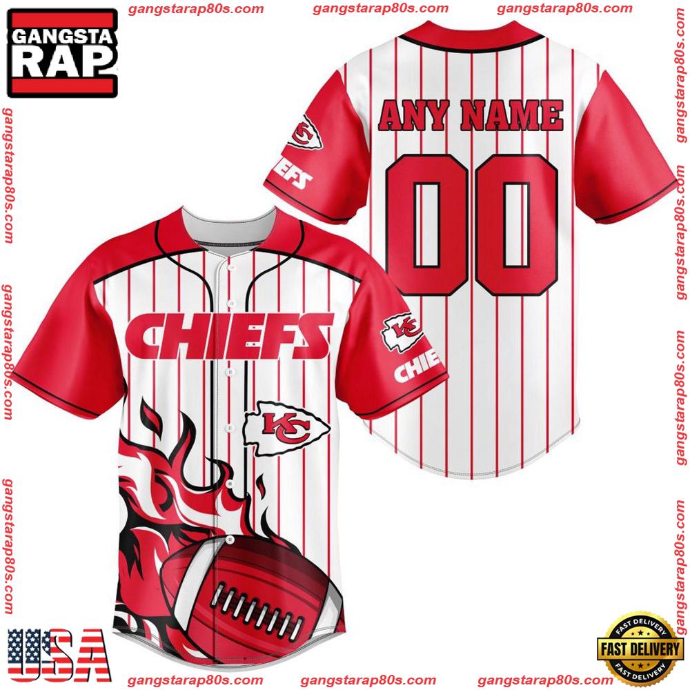 NFL Custom Name Number Kansas City Chiefs Baseball Jersey Shirt