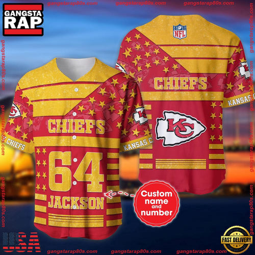 NFL Custom Name Number Kansas City Chiefs American Flag New Design Baseball Jersey Shirt
