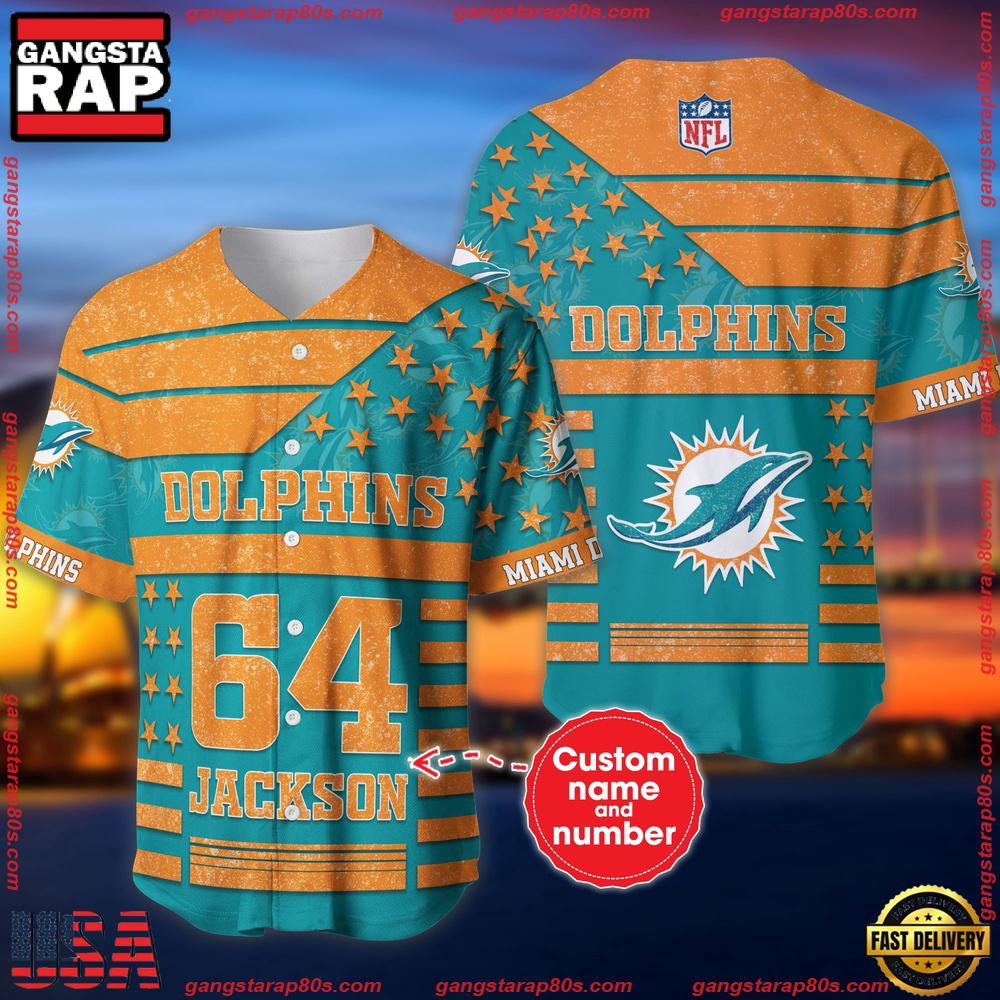 NFL Custom Name Number Miami Dolphins American Flag New Design Baseball Jersey Shirt