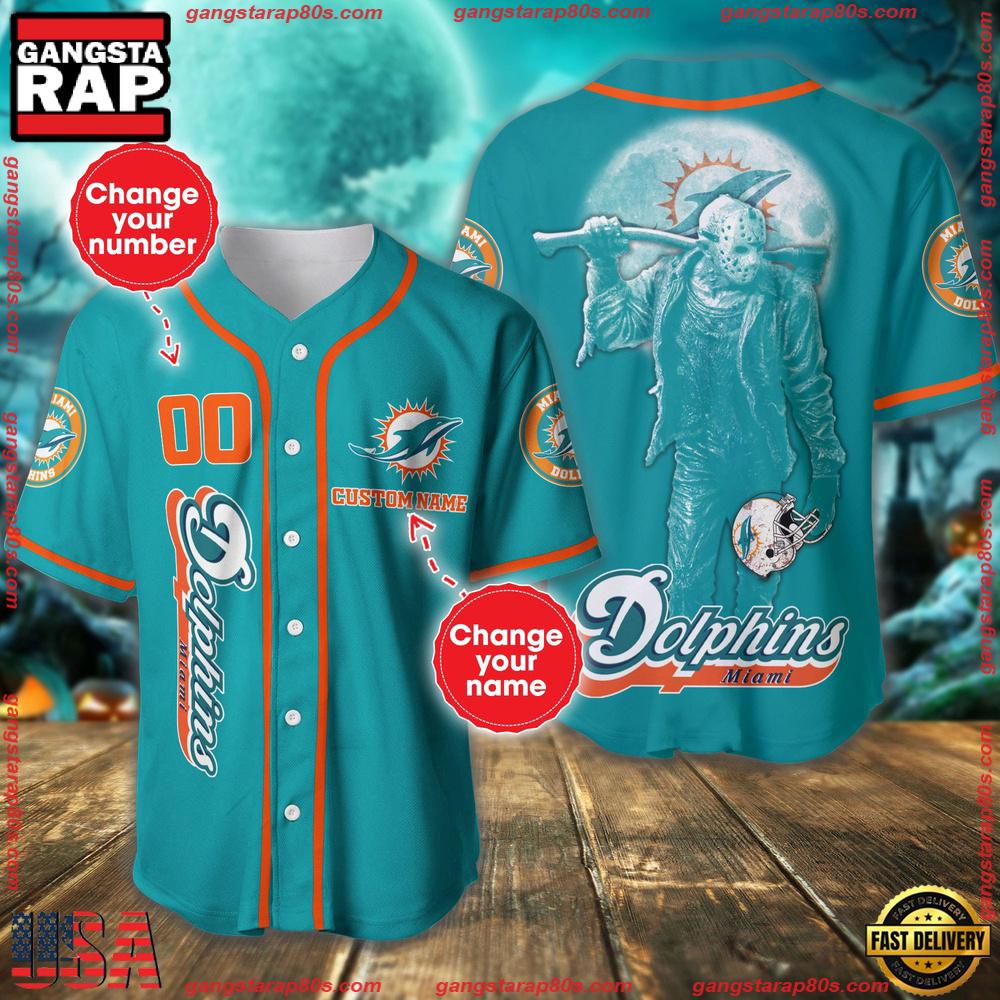 NFL Custom Name Number Miami Dolphins Horror 3D New Design Baseball Jersey Shirt
