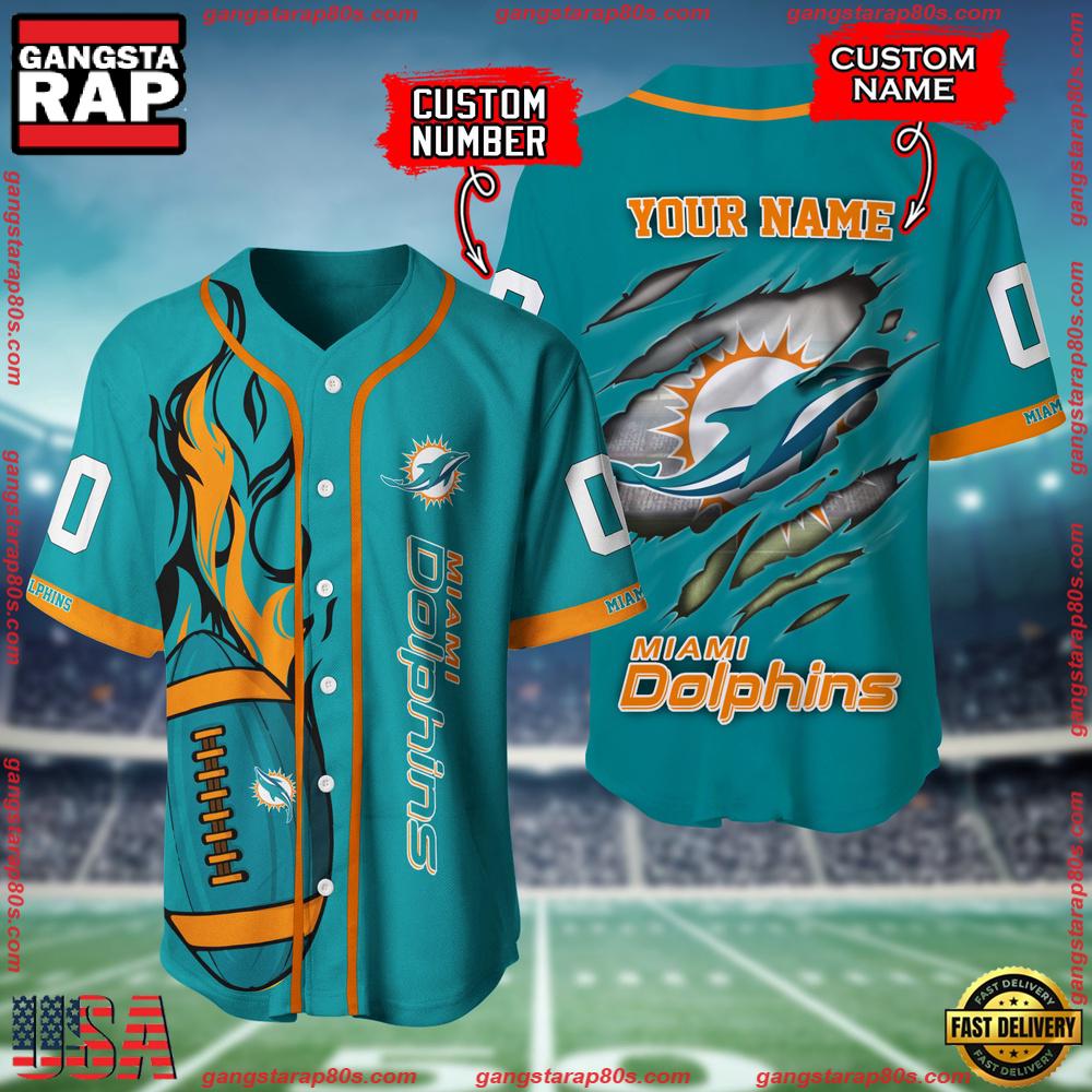 NFL Custom Name And Number Miami Dolphins Team Sport Baseball Jersey Shirt