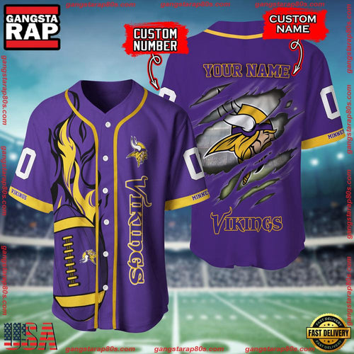 NFL Custom Name Number Minnesota Vikings Football Team Baseball Jersey Shirt
