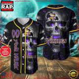 NFL Custom Name Number Minnesota Vikings Skull Face Baseball Jersey Shirt