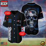 NFL Custom Name Number New England Patriots Skull Face Baseball Jersey Shirt