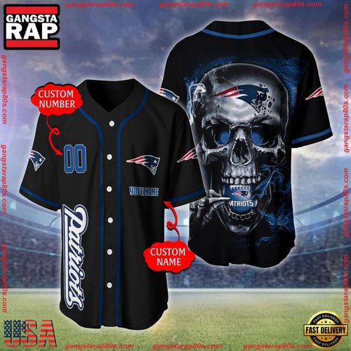 NFL Custom Name Number New England Patriots Skull Face Baseball Jersey Shirt