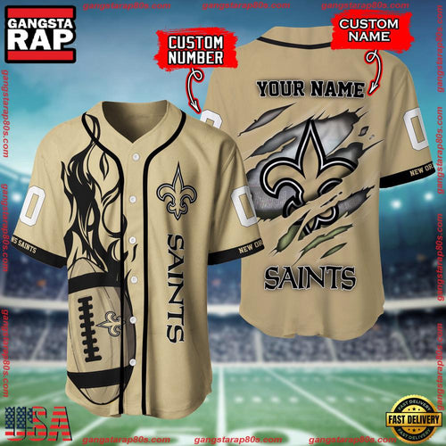 NFL Custom Name Number New Orleans Saints Football Team Baseball Jersey Shirt