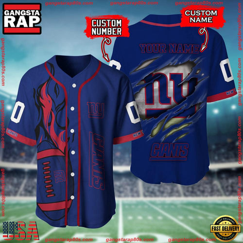 NFL Custom Name Number New York Giants Football Team Baseball Jersey Shirt