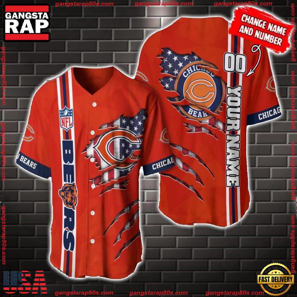 NFL Custom Name Number Chicago Bears America Flag New Design Baseball Jersey Shirt Gift For Fans