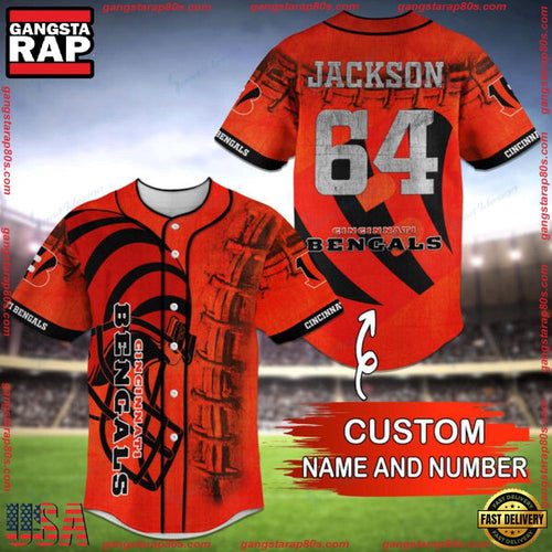 NFL Custom Name Number Cincinnati Bengals Baseball Jersey Shirt