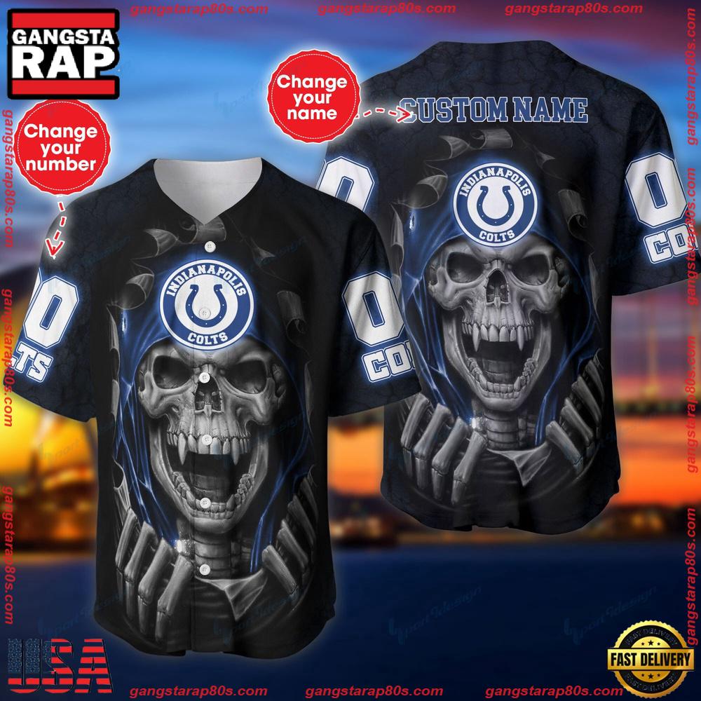 NFL Custom Name Number Indianapolis Colts Skull Baseball Jersey Shirt