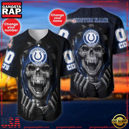 NFL Custom Name Number Indianapolis Colts Skull Baseball Jersey Shirt