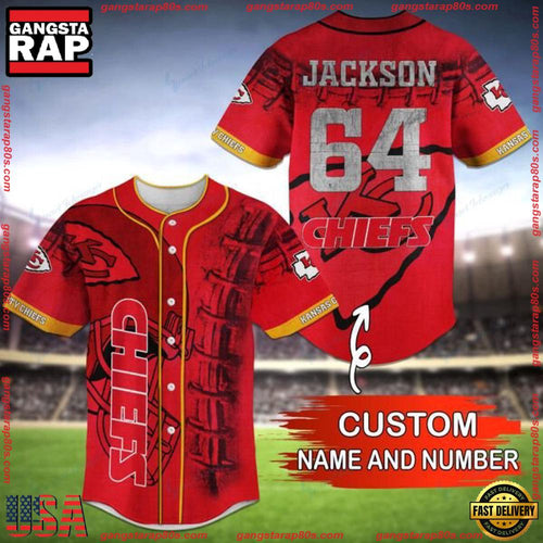 NFL Custom Name NumberKansas City Chiefs Baseball Jersey Shirt