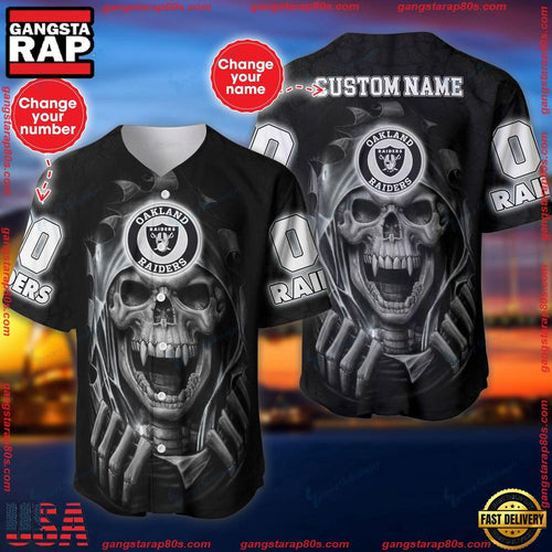 NFL Custom Name Number Las Vegas Raiders Skull Baseball Jersey Shirt