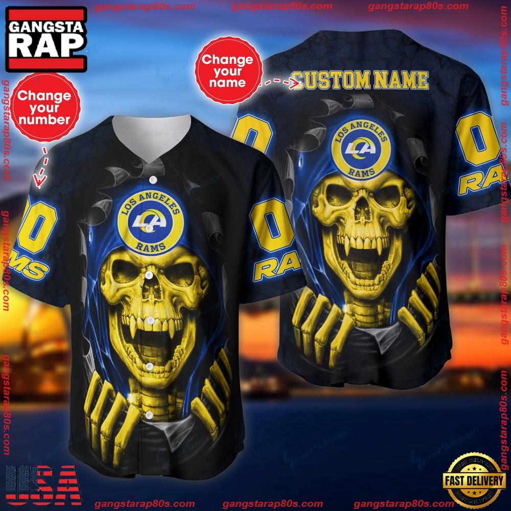 NFL Custom Name Number Los Angeles Rams Skull Baseball Jersey Shirt