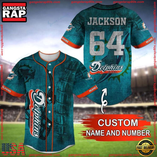 NFL Custom Name Number Miami Dolphins Baseball Jersey Shirt