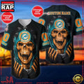 NFL Custom Name Number Miami Dolphins Skull Baseball Jersey Shirt