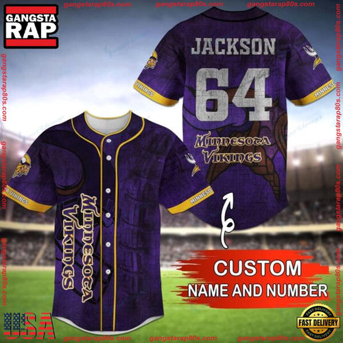 NFL Custom Name Number Minnesota Vikings Baseball Jersey Shirt