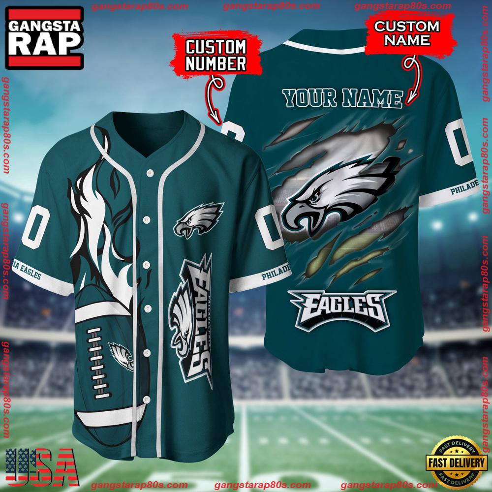 NFL Custom Name Number Philadelphia Eagles Football Team Baseball Jersey Shirt