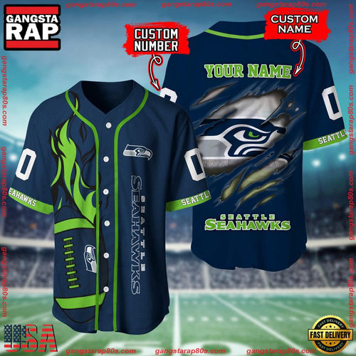 NFL Custom Name Number Seattle Seahawks Football Team Baseball Jersey Shirt