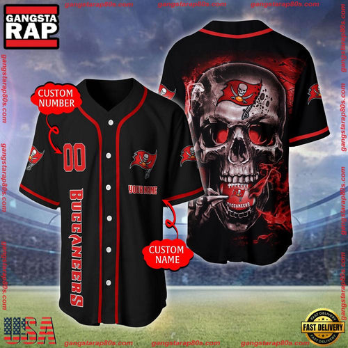 NFL Custom Name Number Tampa Bay Buccaneers Skull Face Baseball Jersey Shirt