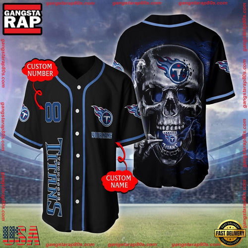 NFL Custom Name Number Tennessee Titans Skull Face Baseball Jersey Shirt