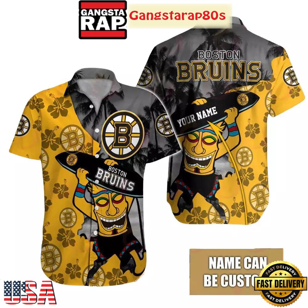 Custom Name Boston Bruins Tropical Tiki Summer Aloha Hawaiian Shirt